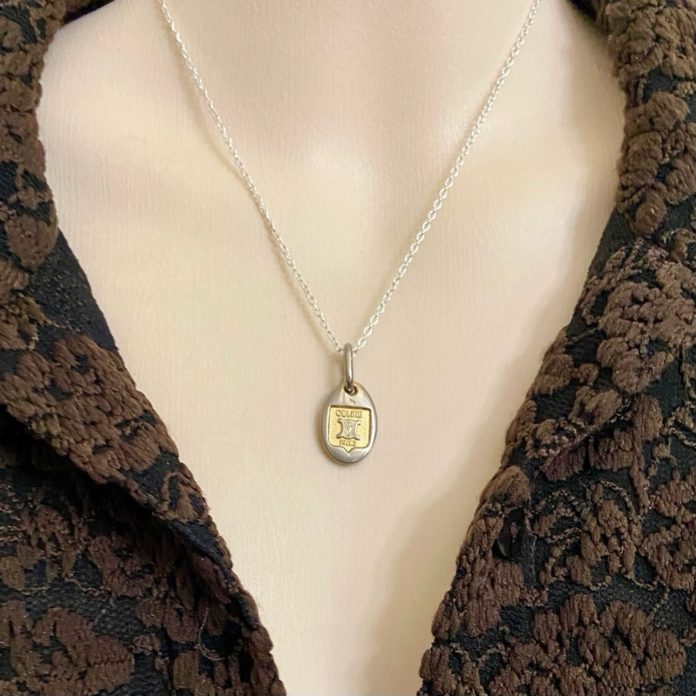Vintage Celine Silver-Gold Pendant Charm Necklace