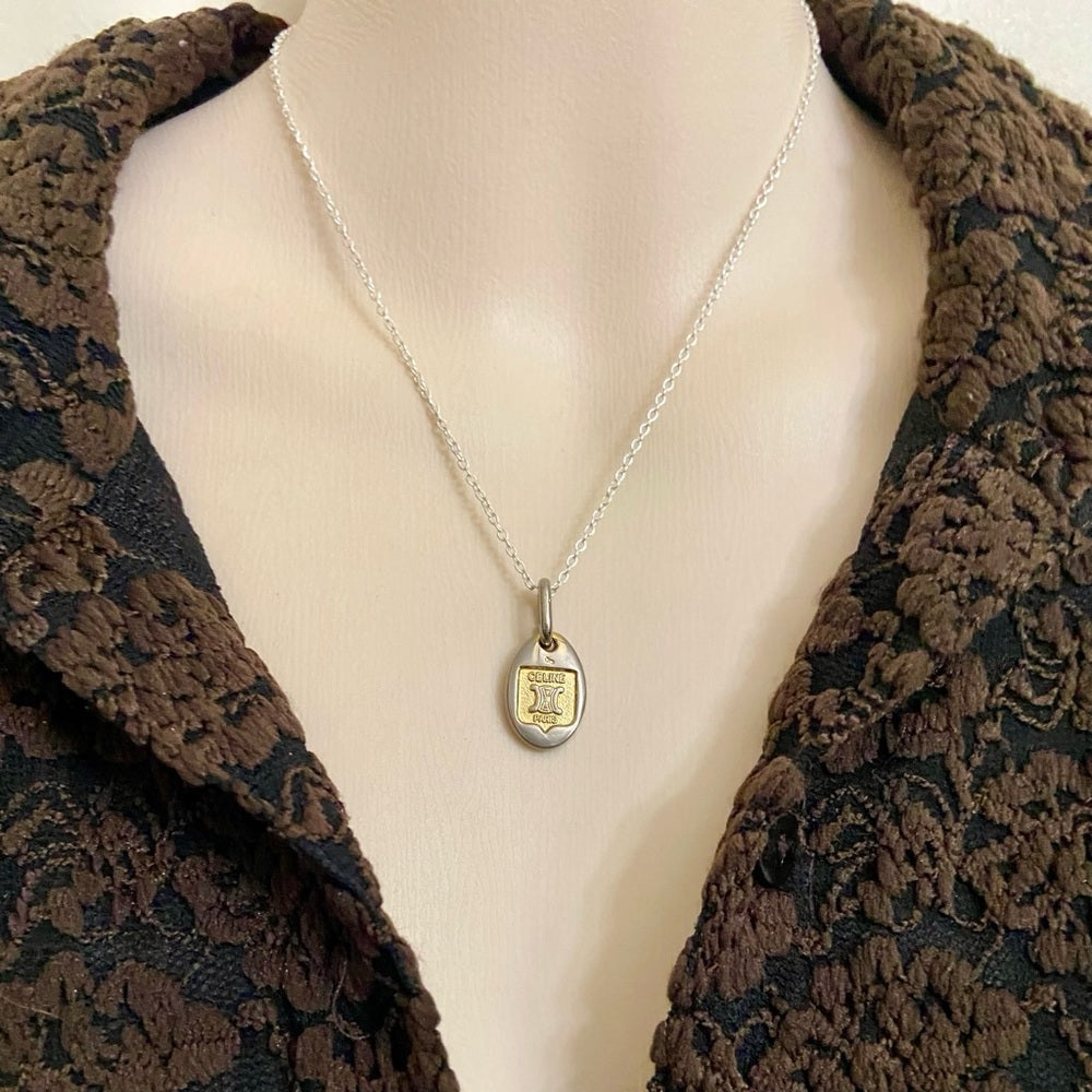 Vintage Celine Silver-Gold Pendant Charm Necklace