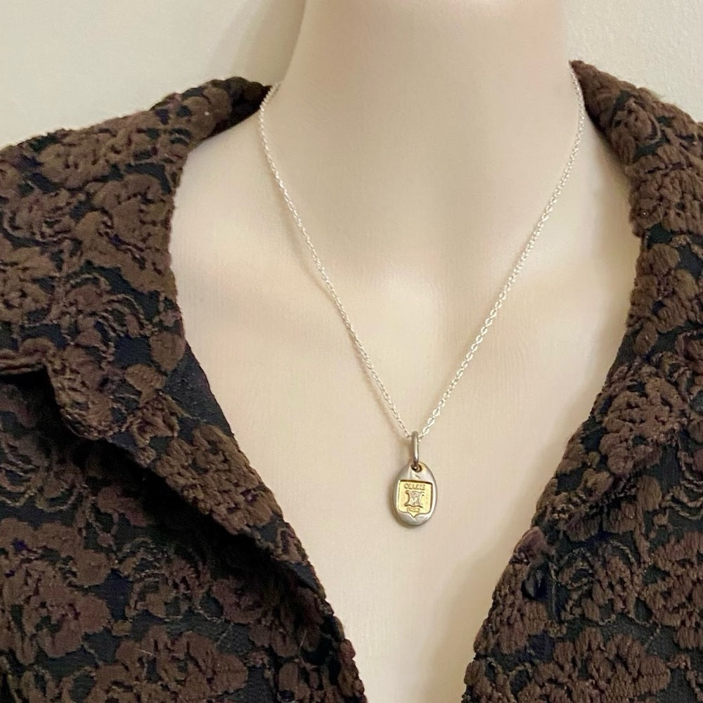 Vintage Celine Silver-Gold Pendant Charm Necklace