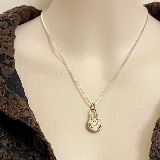 Mario Valentino Gold-Silver plated  Charm With 18in 925 Silver Chain Necklace