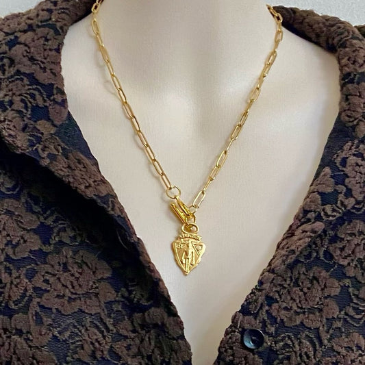 Vintage Gucci, Triangular Gold Tone Charm with 18in Gold Plated Chain Necklace
