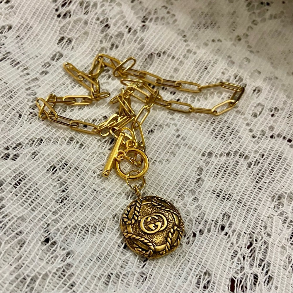 Vintage, Rare Gucci Gold Tone Charm with 18in Gold Plated Chain Necklace