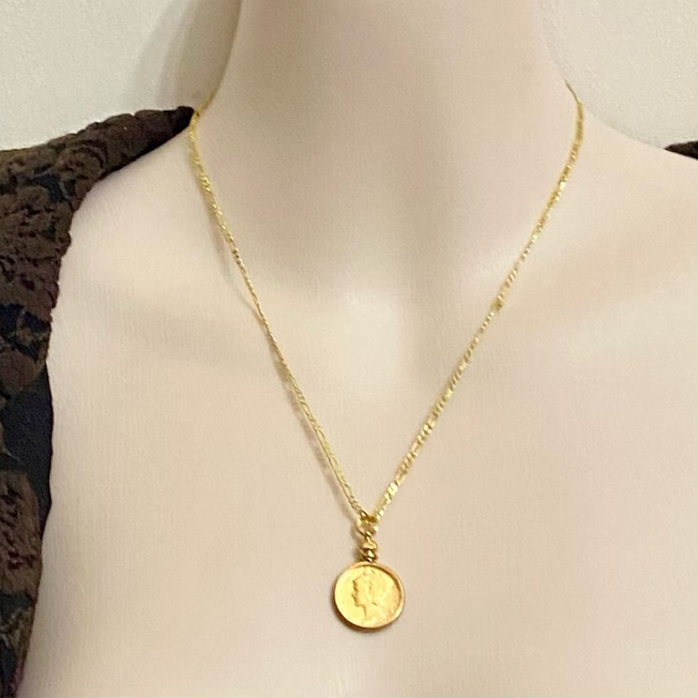 Authentic 1944 Silver Mercury Dime, Gold Plated with  18-inch Gold Filled Chain