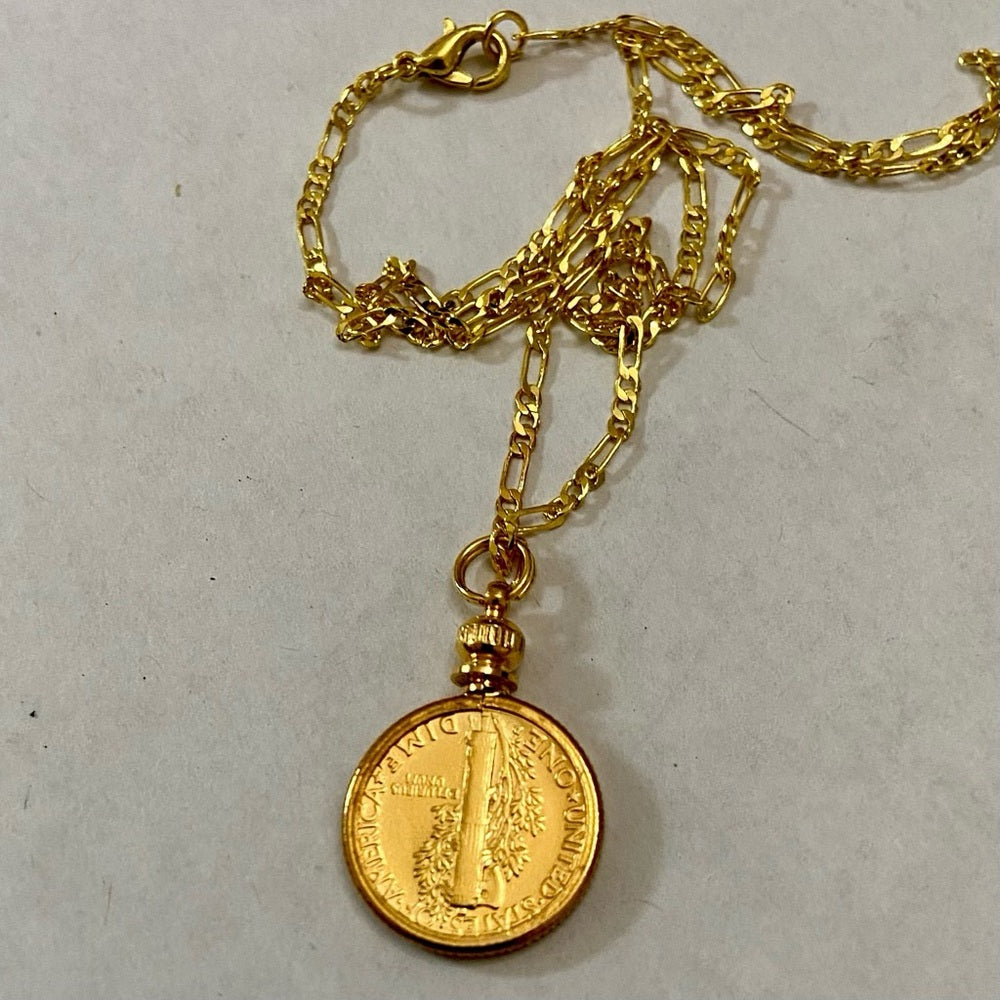 Authentic 1943 Silver Mercury Dime, Gold Plated with  18-inch Gold Fille…