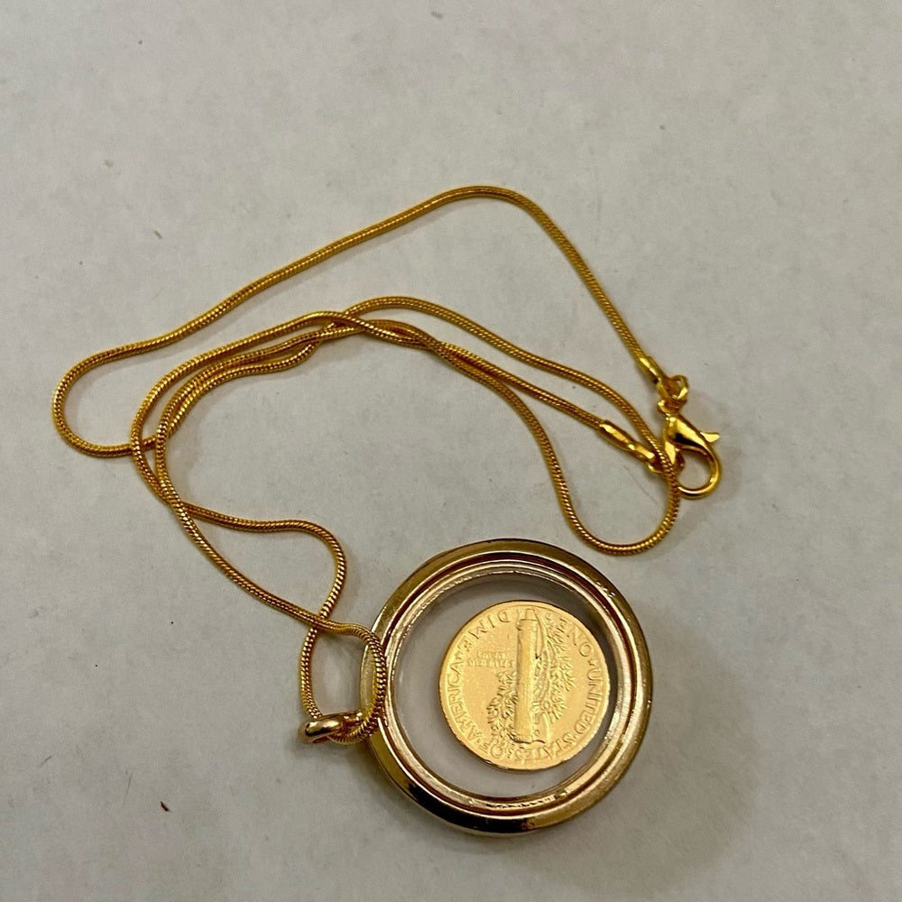 Authentic 1944 Silver (Vermeil) Mercury Dime, with  Locket and 18in Gold Chain