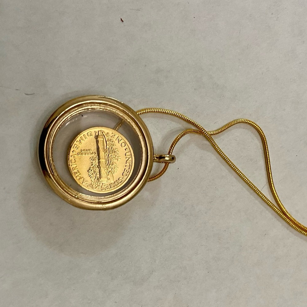 Authentic 1943 Silver (Vermeil) Mercury Dime, with  Locket and 18in Gold…
