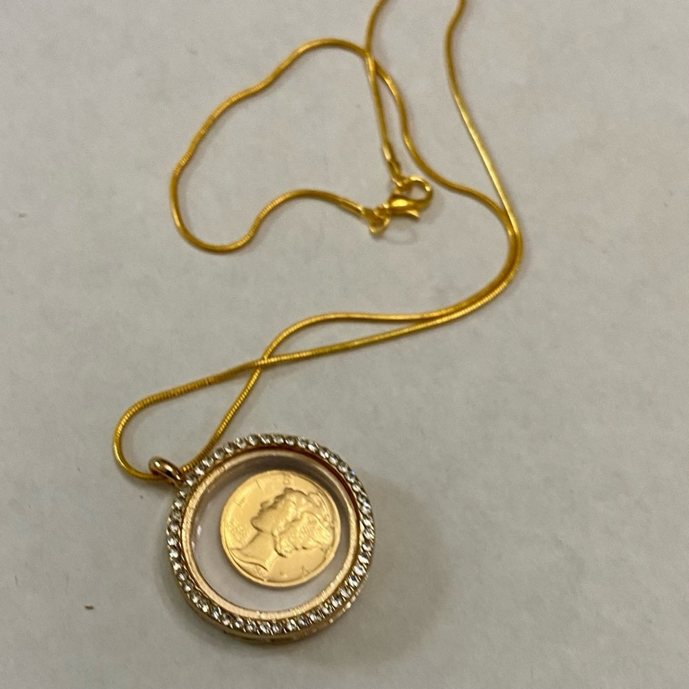Authentic 1943 Silver (Vermeil) Mercury Dime, with  Locket and 18in Gold…