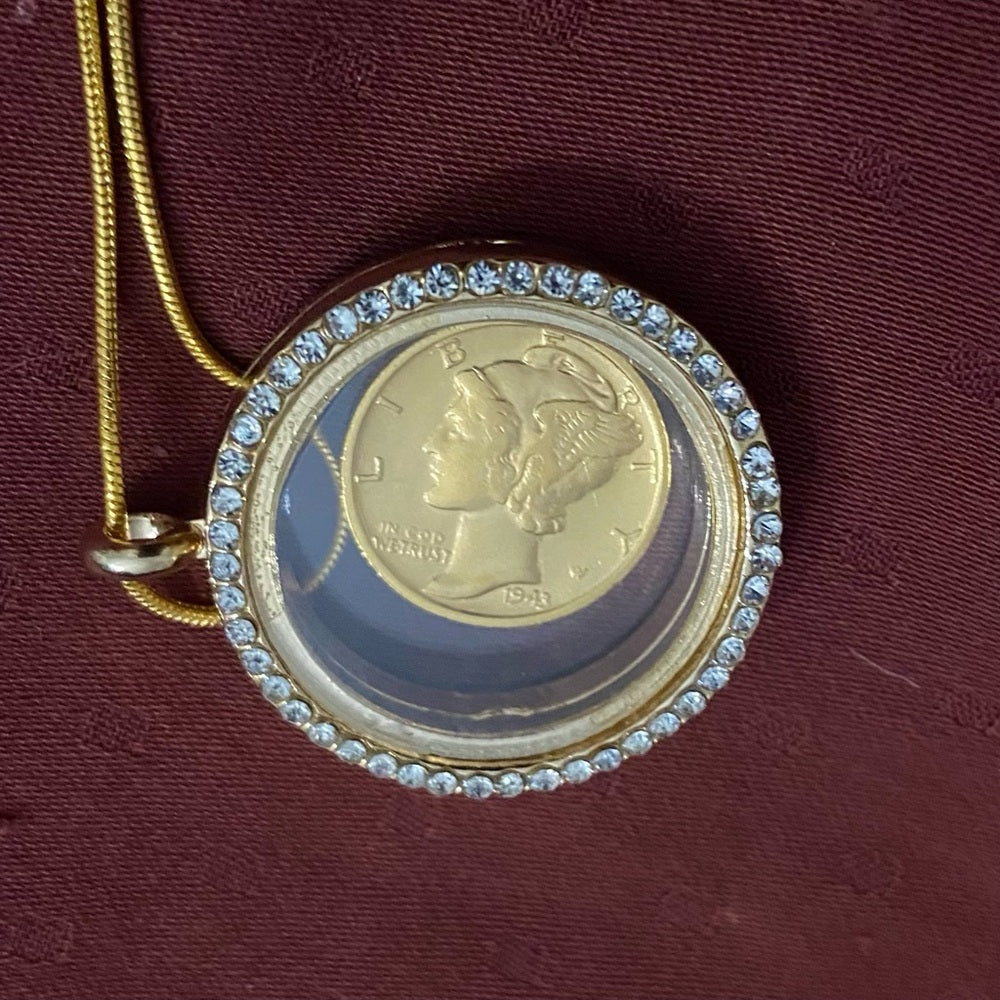 Authentic 1943 Silver (Vermeil) Mercury Dime, with  Locket and 18in Gold…