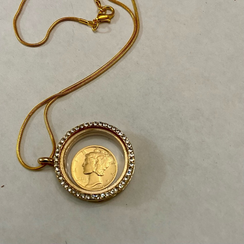 Authentic 1943 Silver (Vermeil) Mercury Dime, with  Locket and 18in Gold…