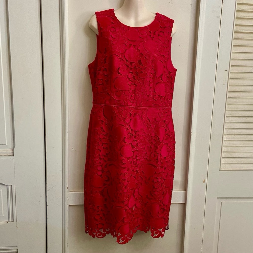 Ann Taylor, Elegant Red Lace Lined Dress Size 12