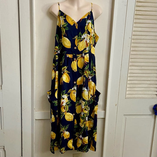 Patpat Lemon Yellow and Black Lined Dress Size L