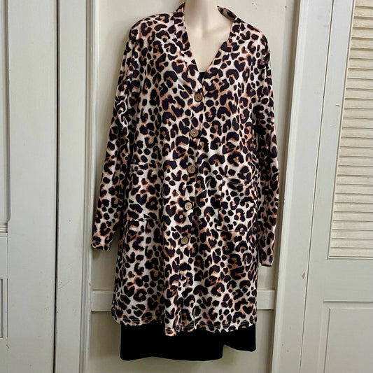Brown Leopard Printed Duster l-Dress Size L