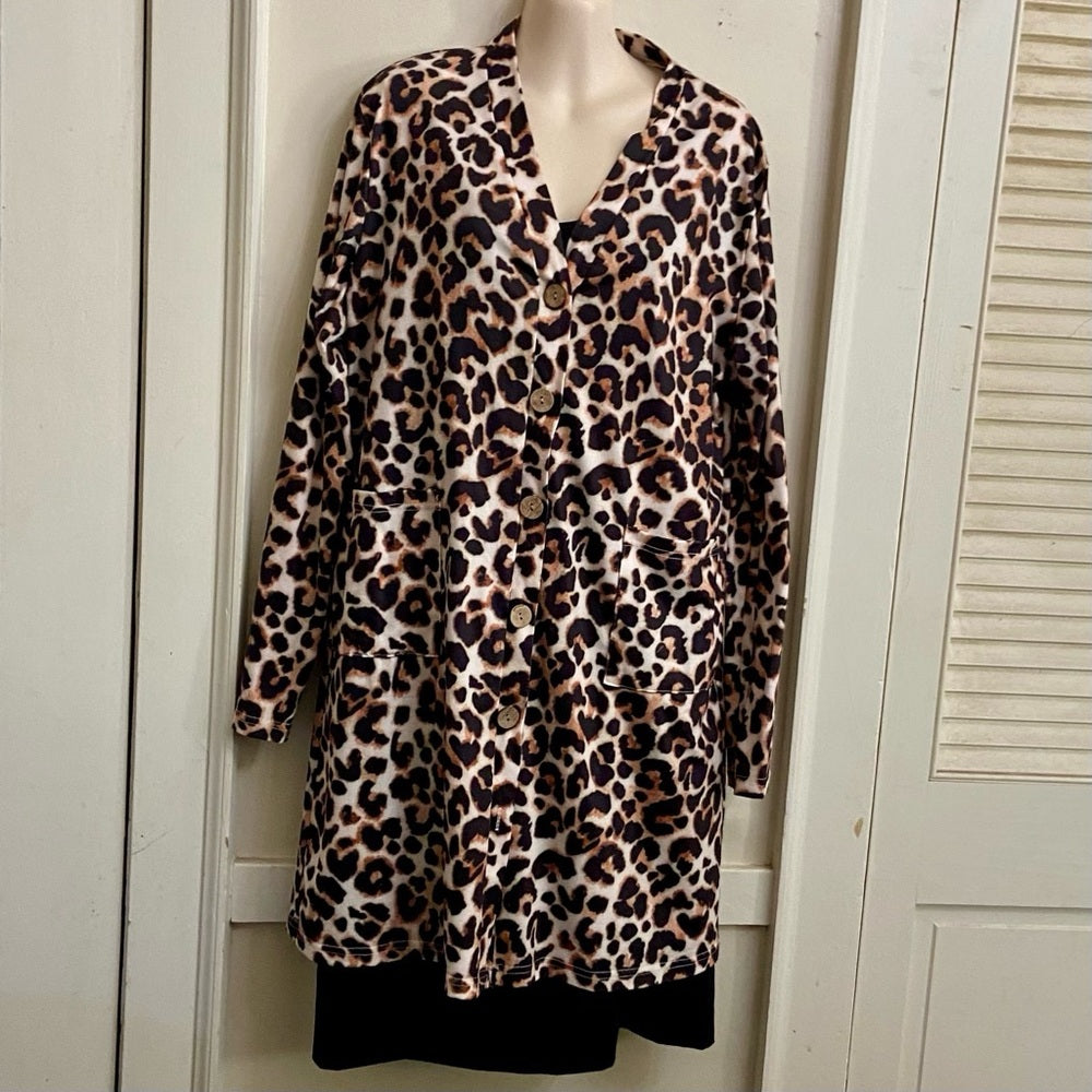 Brown Leopard Printed Duster l-Dress Size L