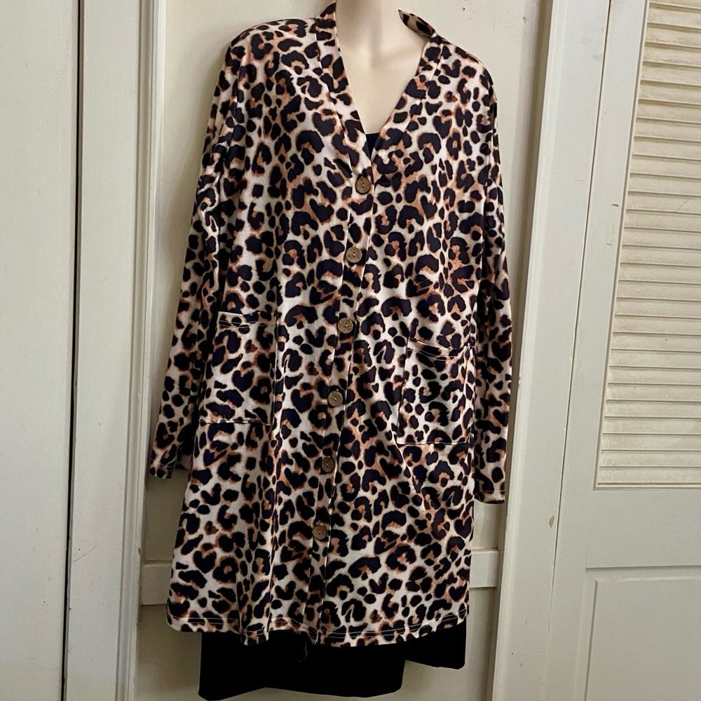 Brown Leopard Printed Duster l-Dress Size L
