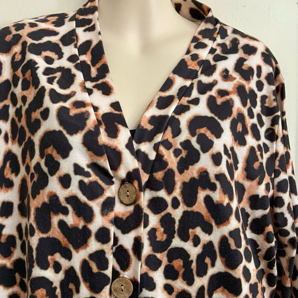Brown Leopard Printed Duster l-Dress Size L