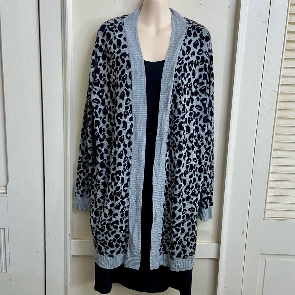 Nine West Gray Leopard Printed Duster-Dress Size XL