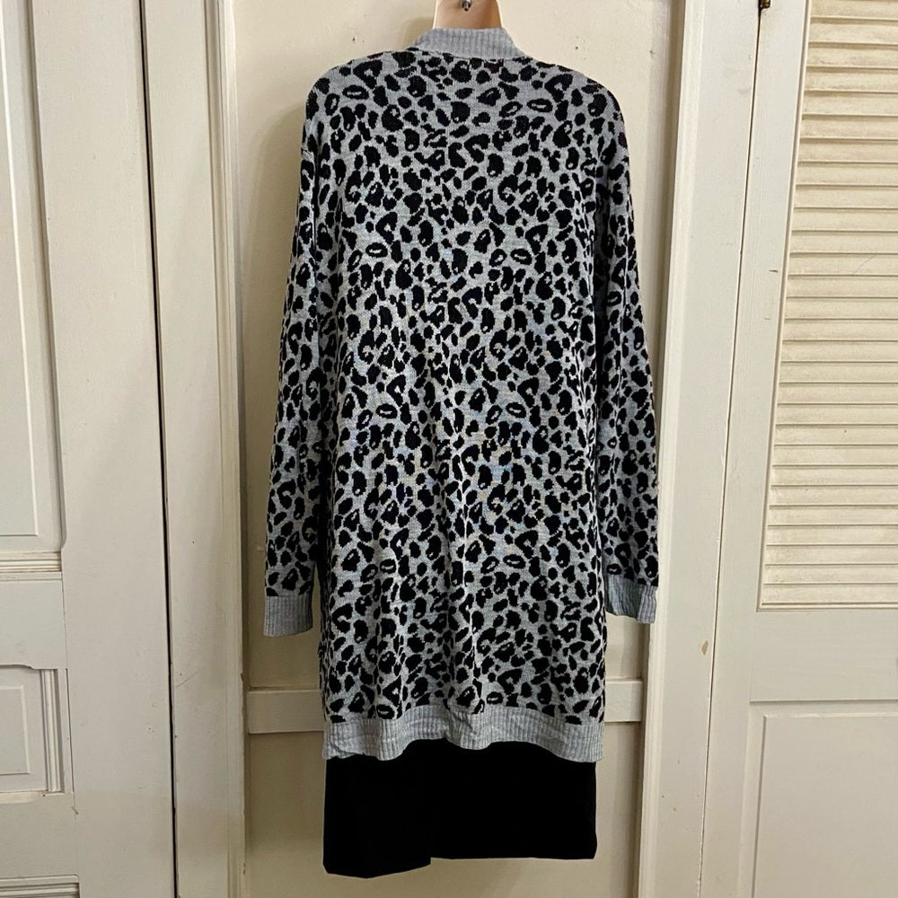 Nine West Gray Leopard Printed Duster-Dress Size XL