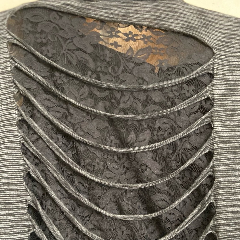 Le Cielo Gray Waterfall Blazer- Top with Lace 2XL