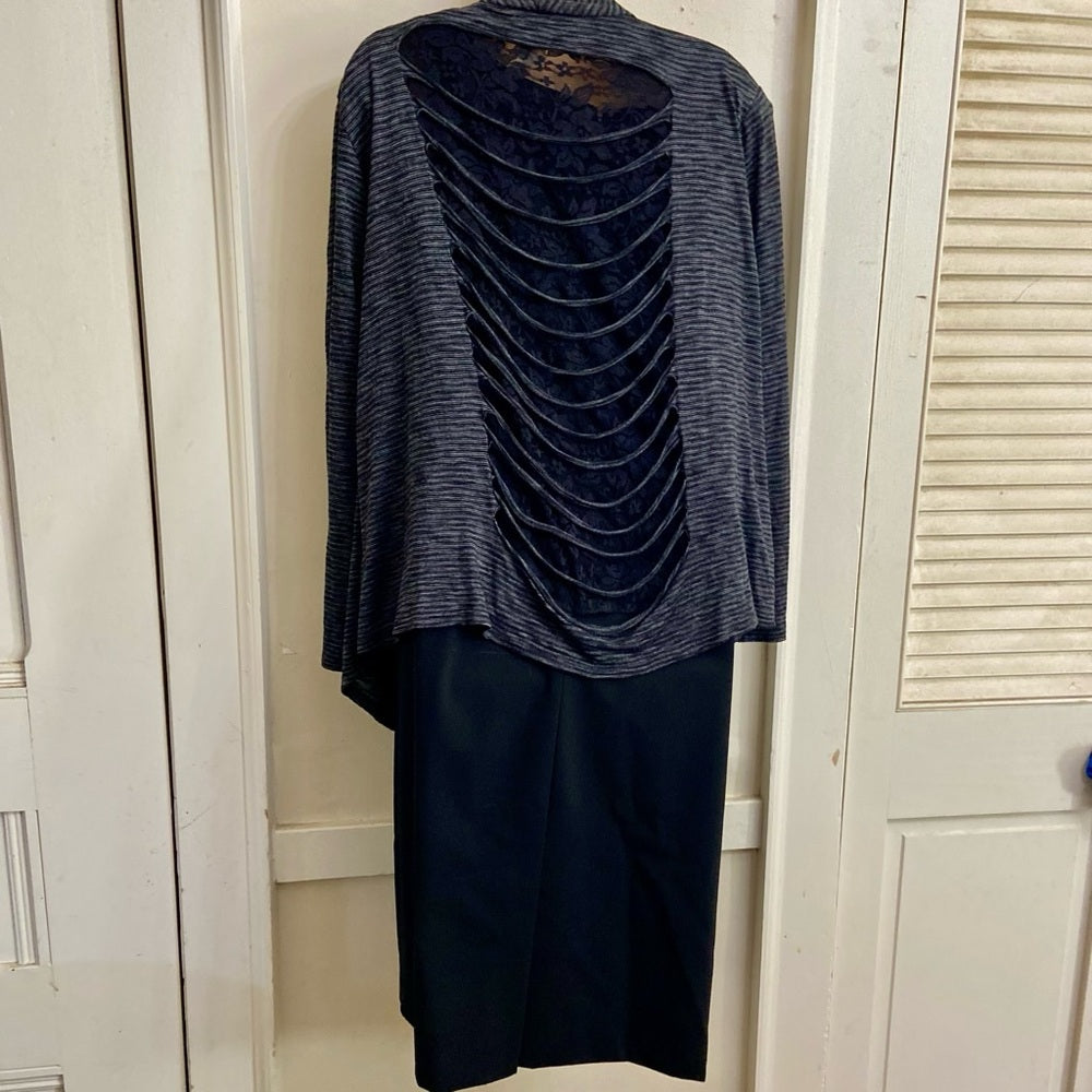 Le Cielo Gray Waterfall Blazer- Top with Lace 2XL