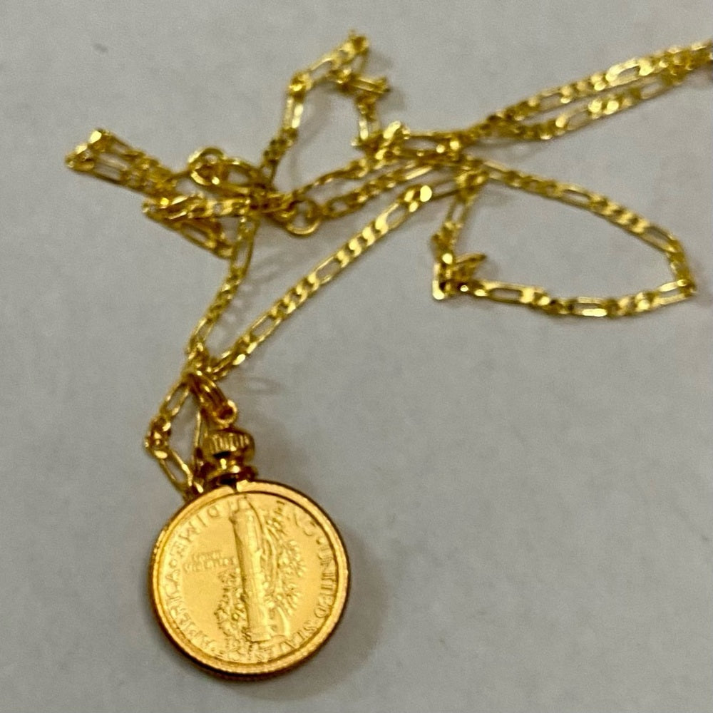 Authentic 1929 Silver Mercury Dime, Gold Plated with  18-inch Gold Fille…