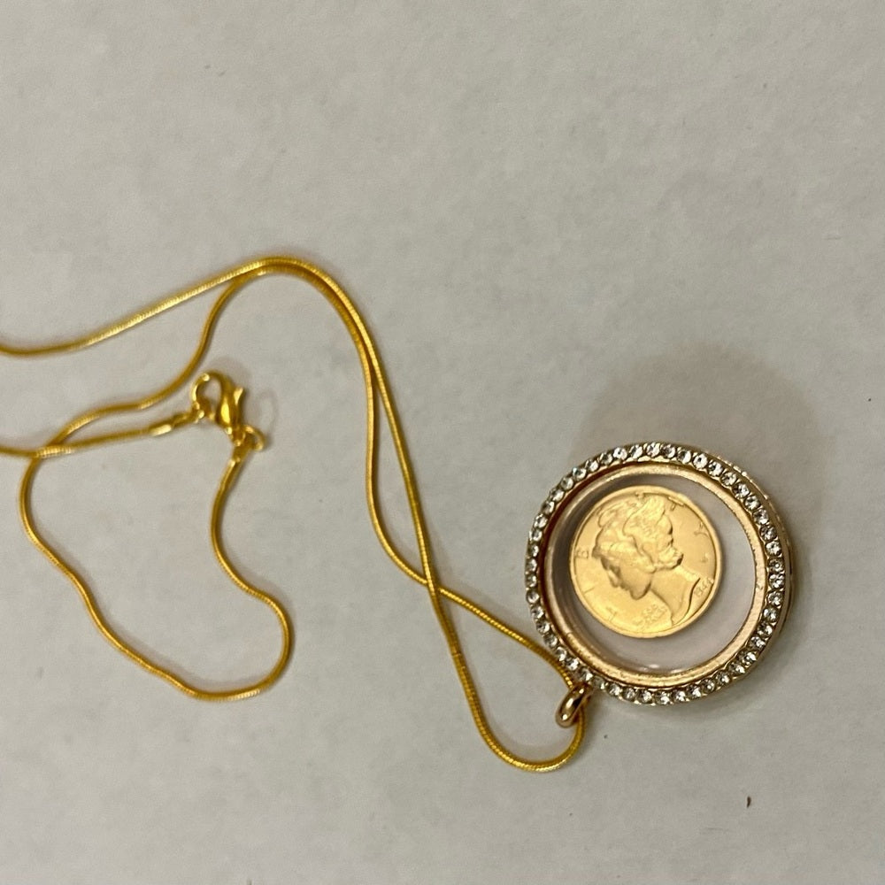 Authentic 1942 Silver (Vermeil) Mercury Dime, with  Locket and 18in Gold…