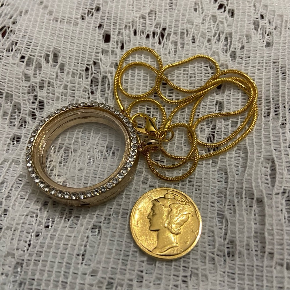 Authentic 1942 Silver (Vermeil) Mercury Dime, with  Locket and 18in Gold…