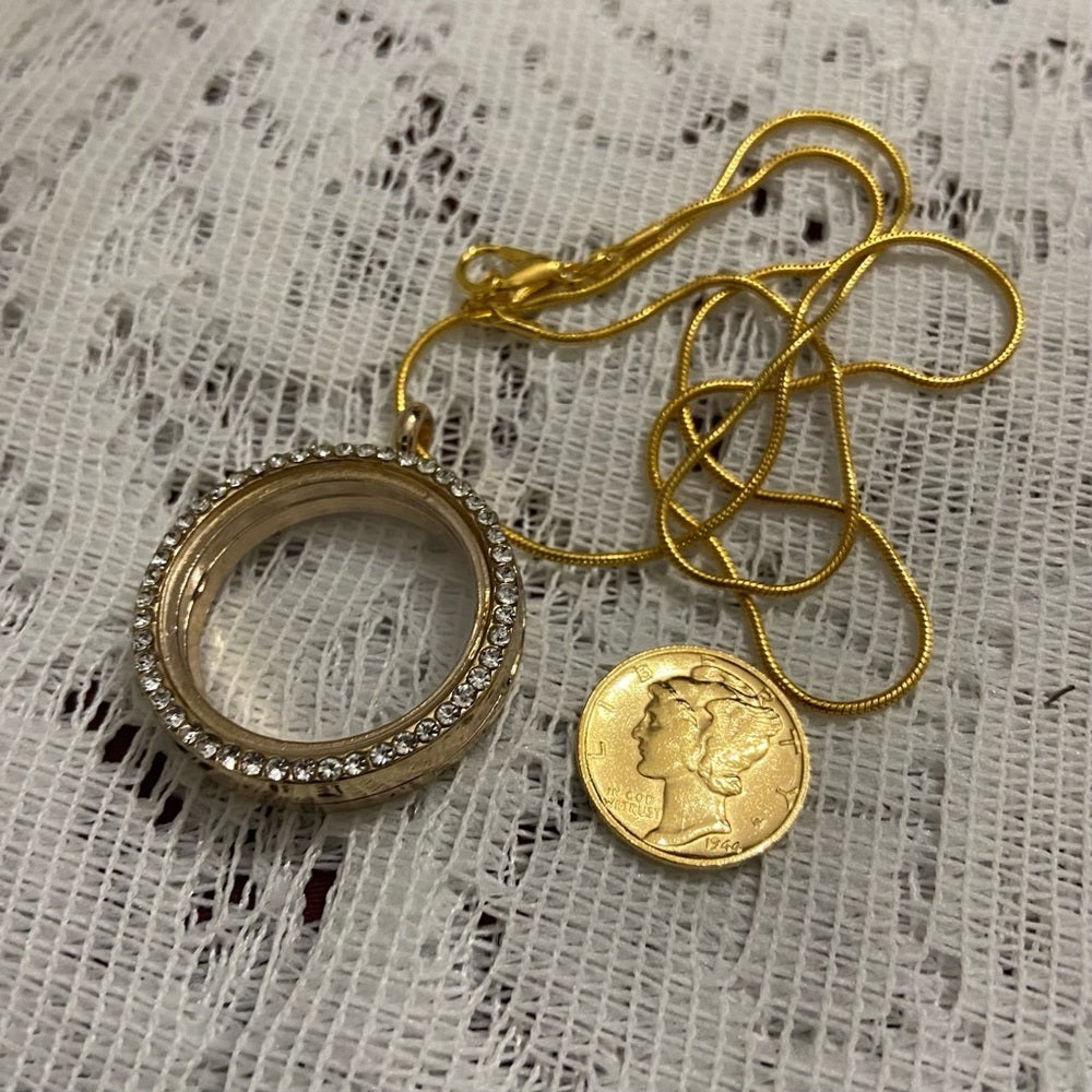 Authentic 1944 Silver (Vermeil) Mercury Dime, with  Locket and 18in Gold Chain