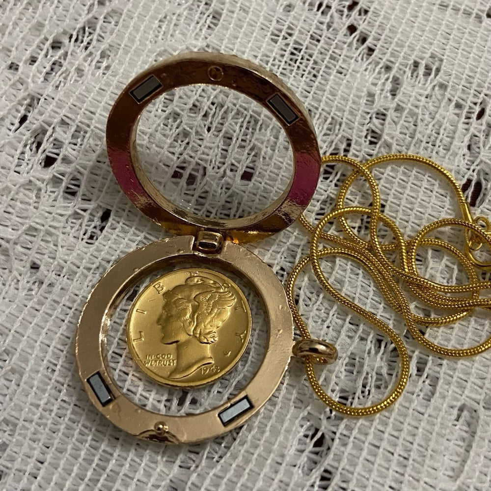 Authentic 1943 Silver (Vermeil) Mercury Dime, with  Locket and 18in Gold…