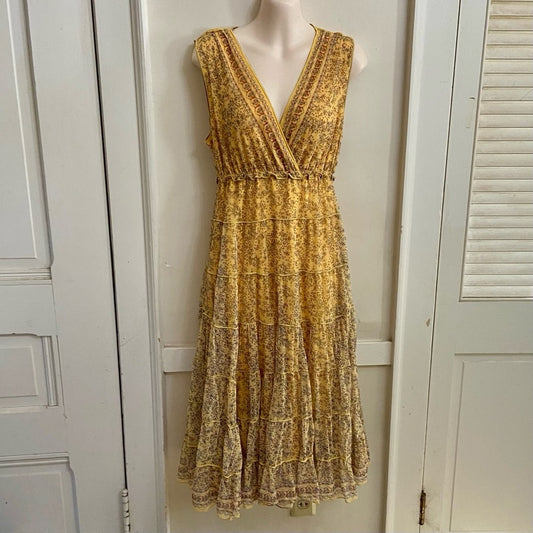 Max Studio Yellow Stretchy Layered, Ruffled Dress Size M