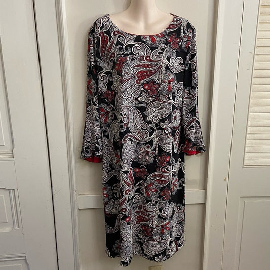 Liz Claiborne Red and Black Long Sleeves Dress Size 14