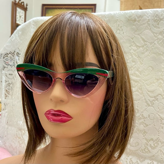 Vintage Cat Eye Green and  Red Sunglasses with Case