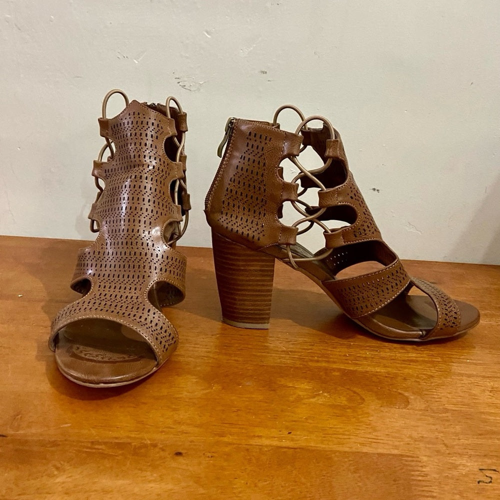 Boutique Peep Toe Brown Boots Size 10