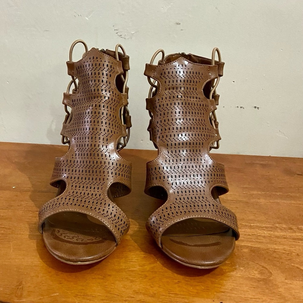 Boutique Peep Toe Brown Boots Size 10