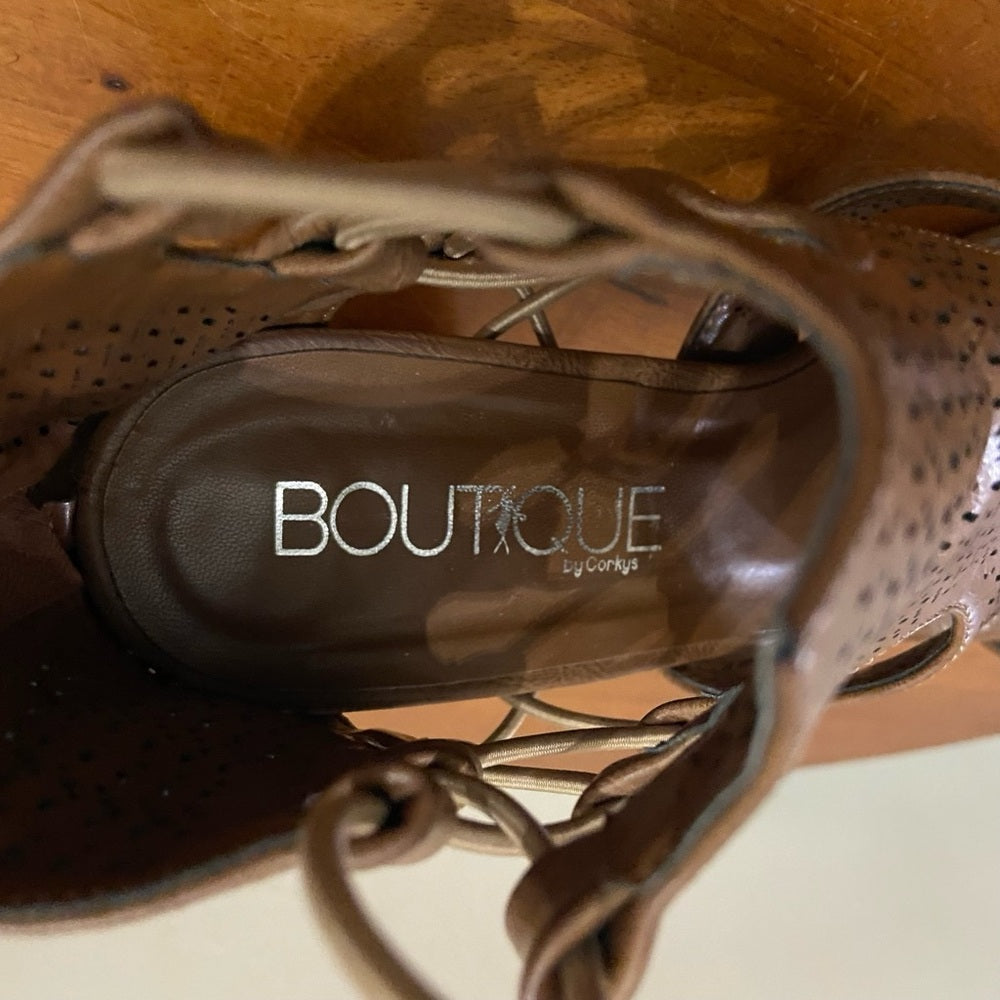 Boutique Peep Toe Brown Boots Size 10