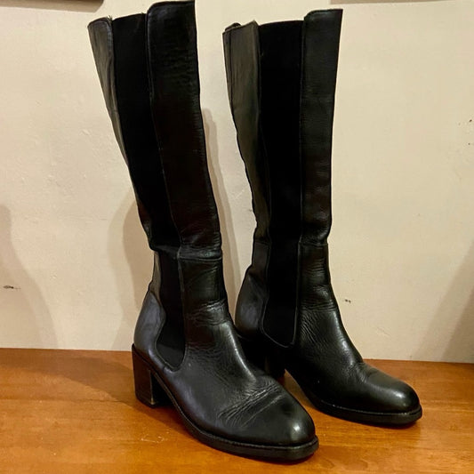 Steve Madden Black Leather High Boots Size 7