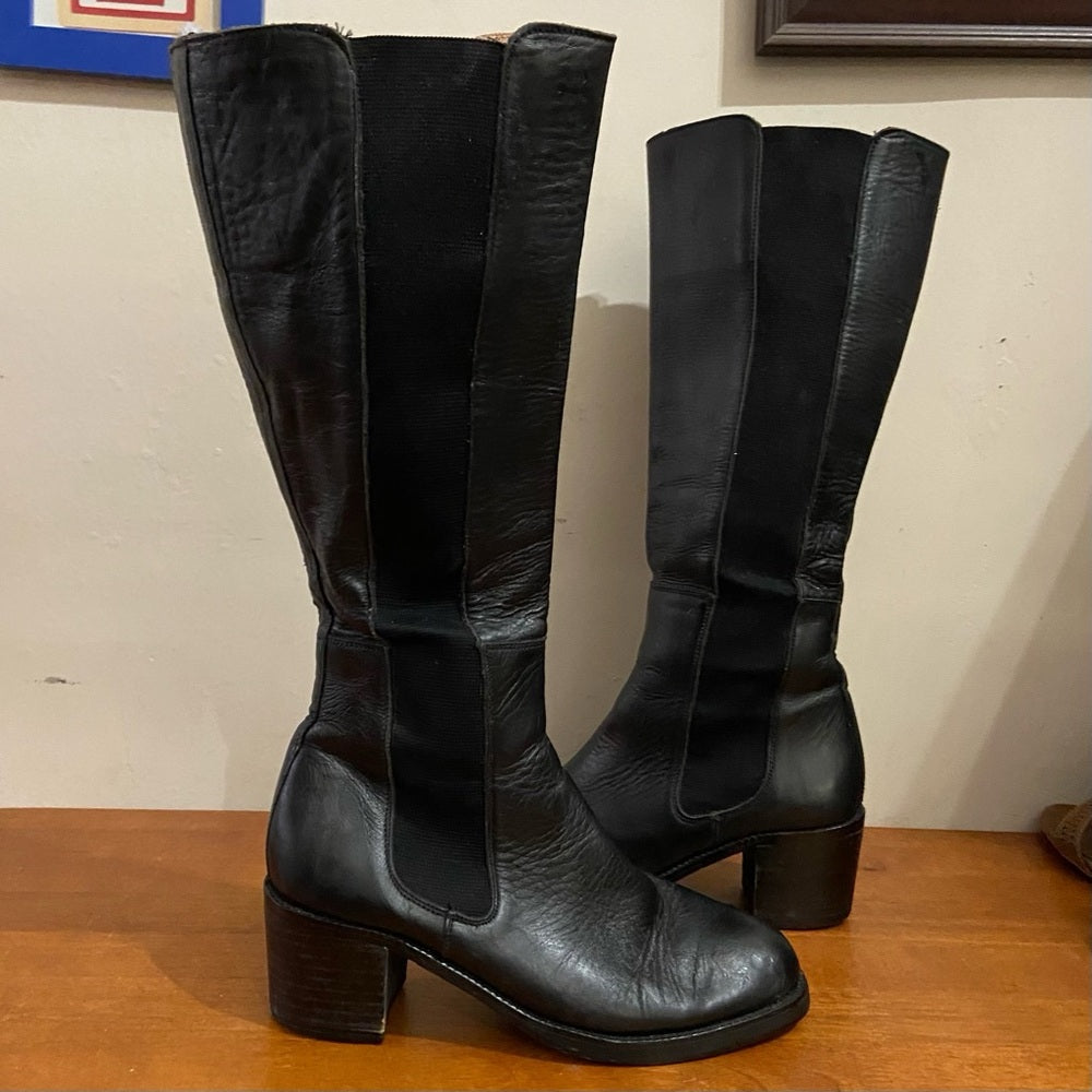Steve Madden Black Leather High Boots Size 7