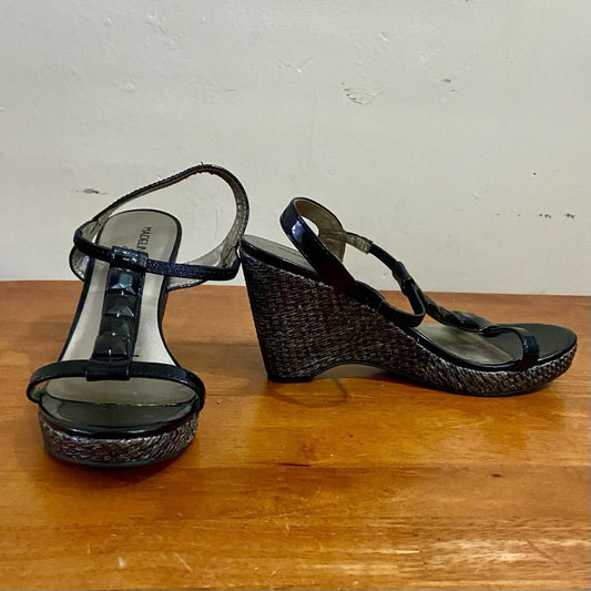 Madeline Stuart Black Wedge High Heel Sandals Size 8.5M
