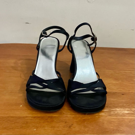 Black Sateen High Heel Sandals Size 8