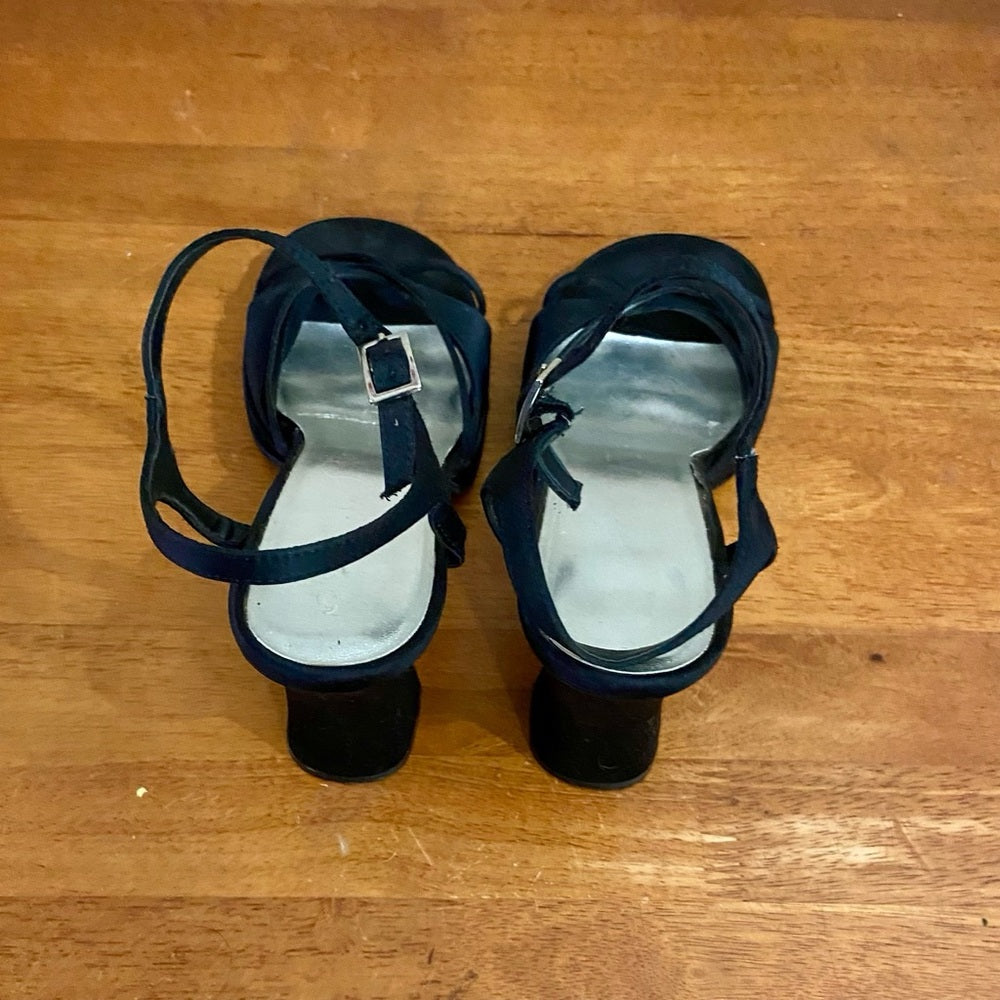 Black Sateen High Heel Sandals Size 8