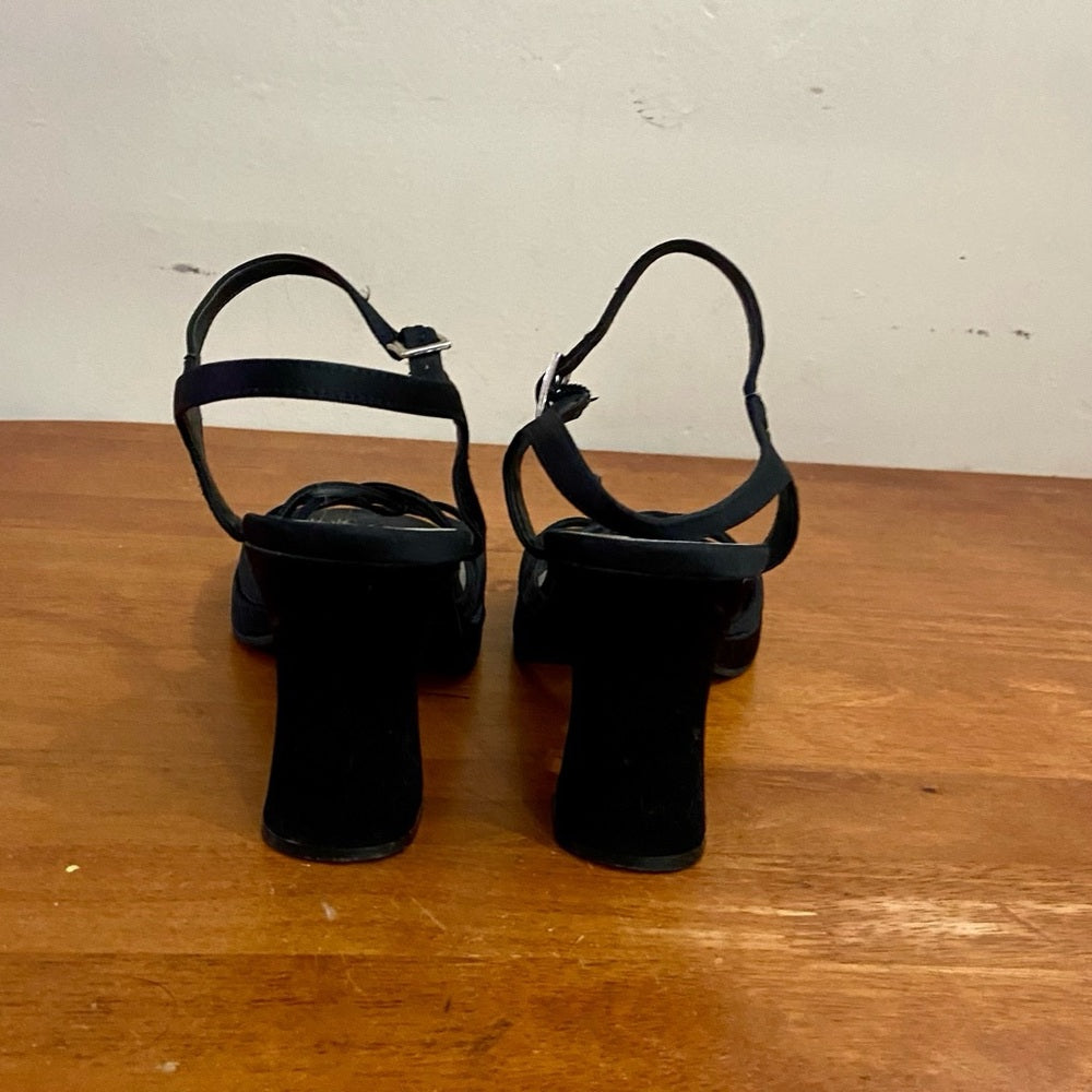 Black Sateen High Heel Sandals Size 8