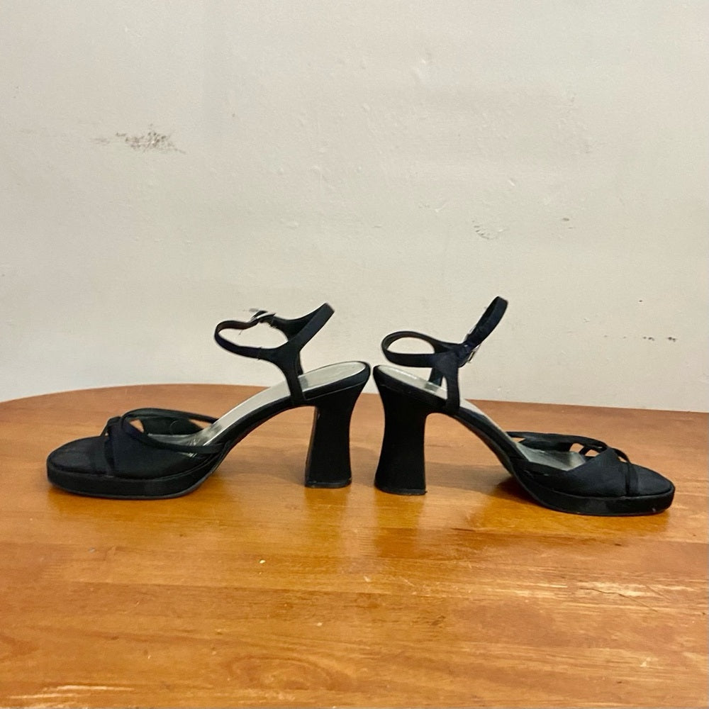 Black Sateen High Heel Sandals Size 8
