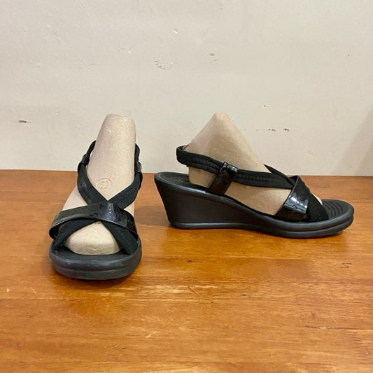 Skechers Black WedgeHeeled Sandals Size 9