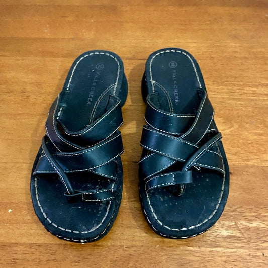 Falls Creek Black Leather Sandals -Size 8