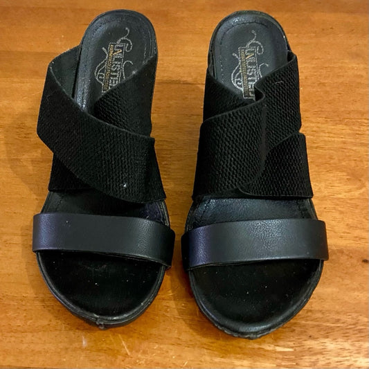 Unlisted Black Elastic WedgeHeeled Sandals Size 8