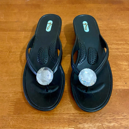 Oka b.  Black Flip Flop with Gem WedgeHeeled Sandals Size M-L