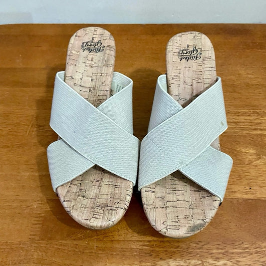 Faded Glory Beige Elastic Canvas High Heel Wedge Sandals Size 9