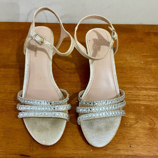 Lorraine Gold Leather with Rhinestone High Heel Sandals- Size 7.5M