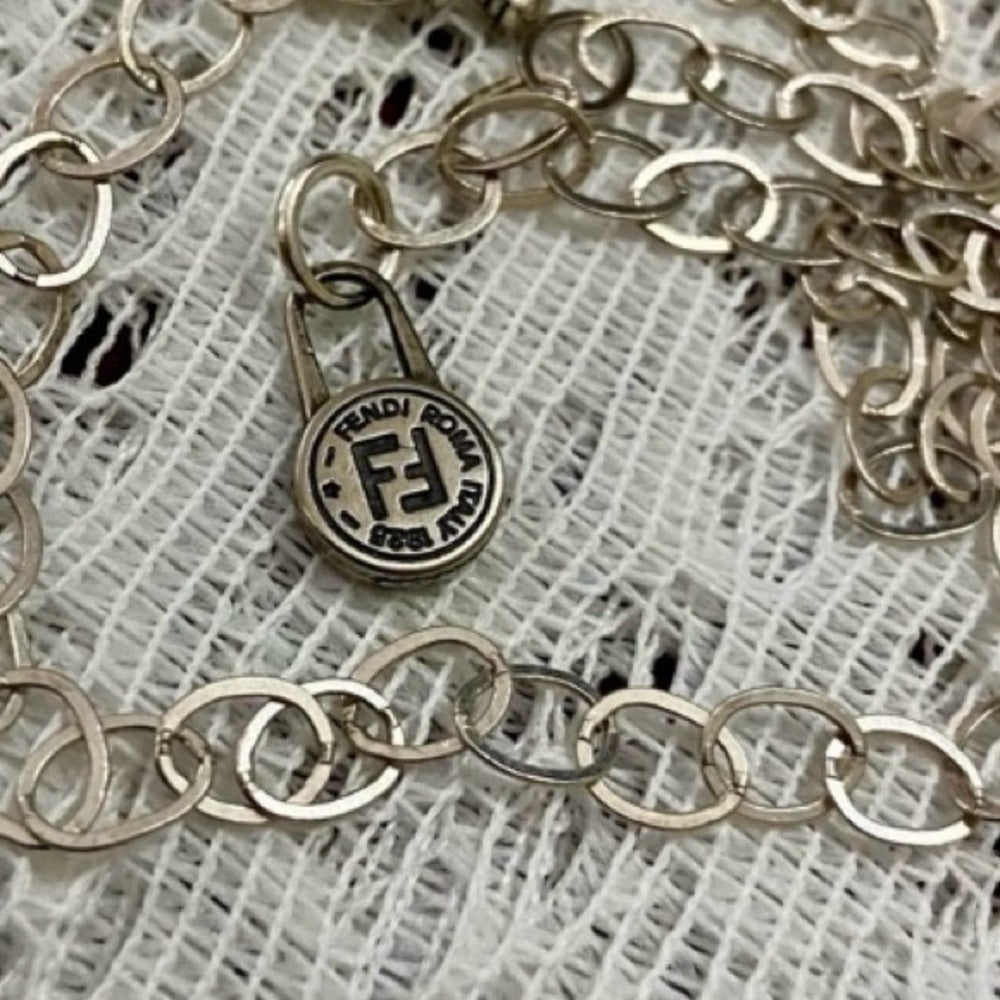 Fendi Small Size, Silver Tone Charm Pendant Necklace