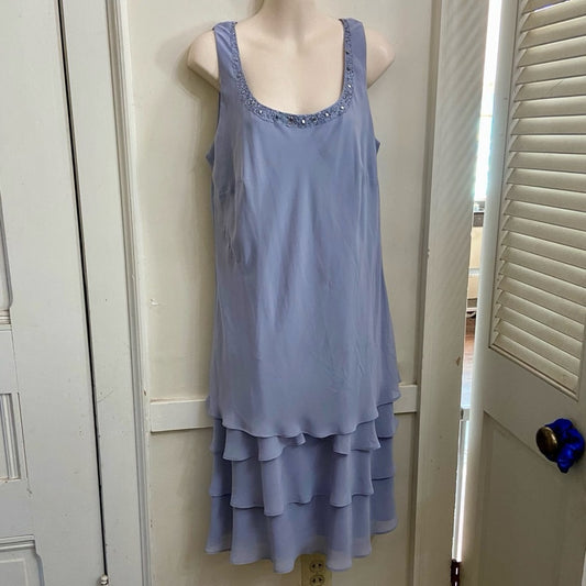 SL Fashions Light Lilac with Rhinestones on Neckline Layered Lined Dress Size 14