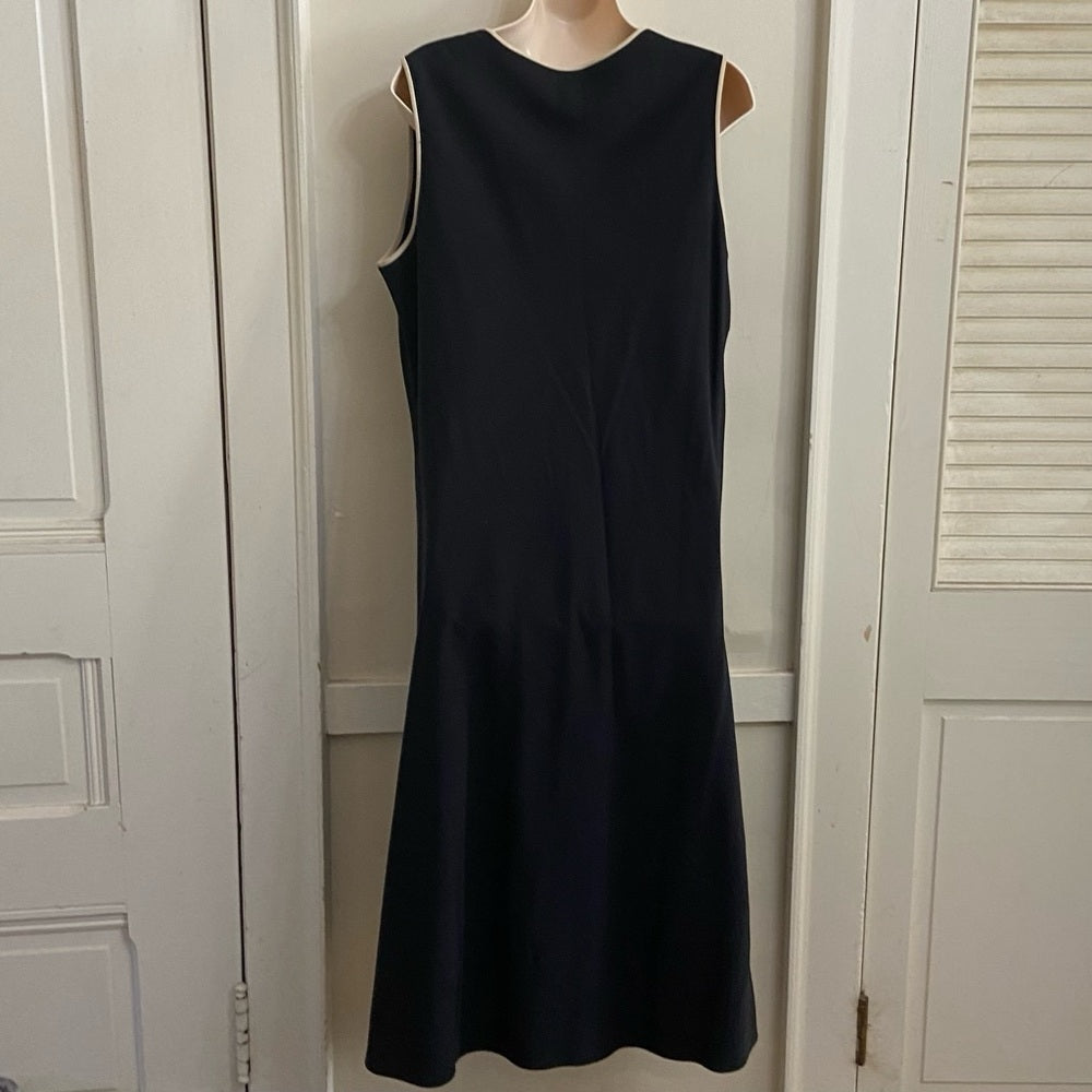 Banana Republic Black with Beige Neckline Piping Lined Dress ( Size 12)
